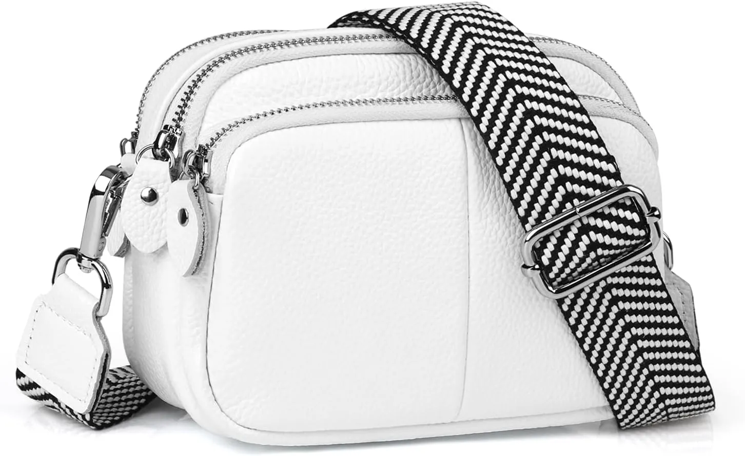 befen Small Genuine Leather Camera Crossbody Bags for Women Triple Zip Cross Body Purses Handbag with Wide Strap
