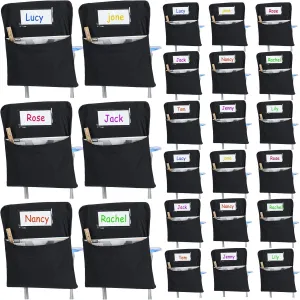 Berlune 50 Pcs Chair Storage Pocket Bulk School Chair Bag Classrooms Student Chair Pockets Classroom Chair Organizer with Name Tag for Keeping Student Book School Desk Organized (Black,14 Inch)