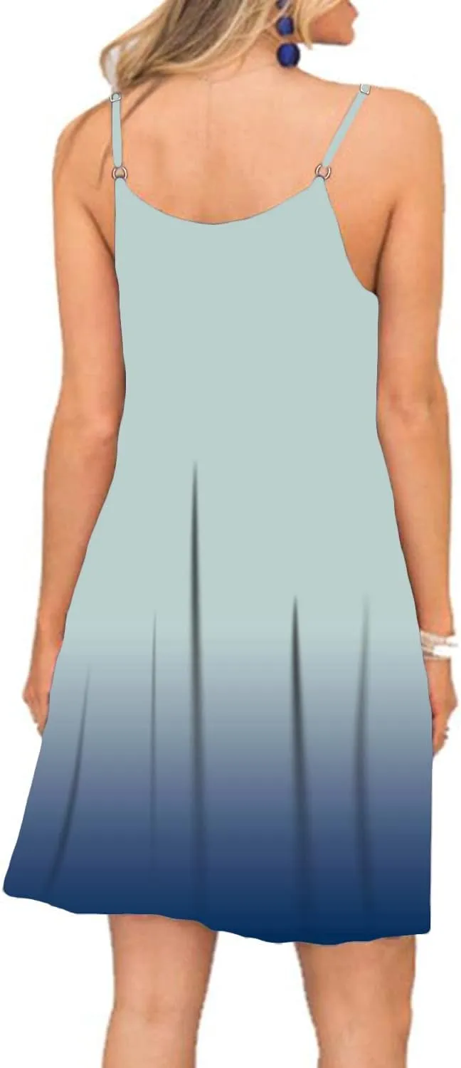 BEUFRI Women's Summer Spaghetti Strap Casual Swing Tank Beach Cover Up Dress with Pockets