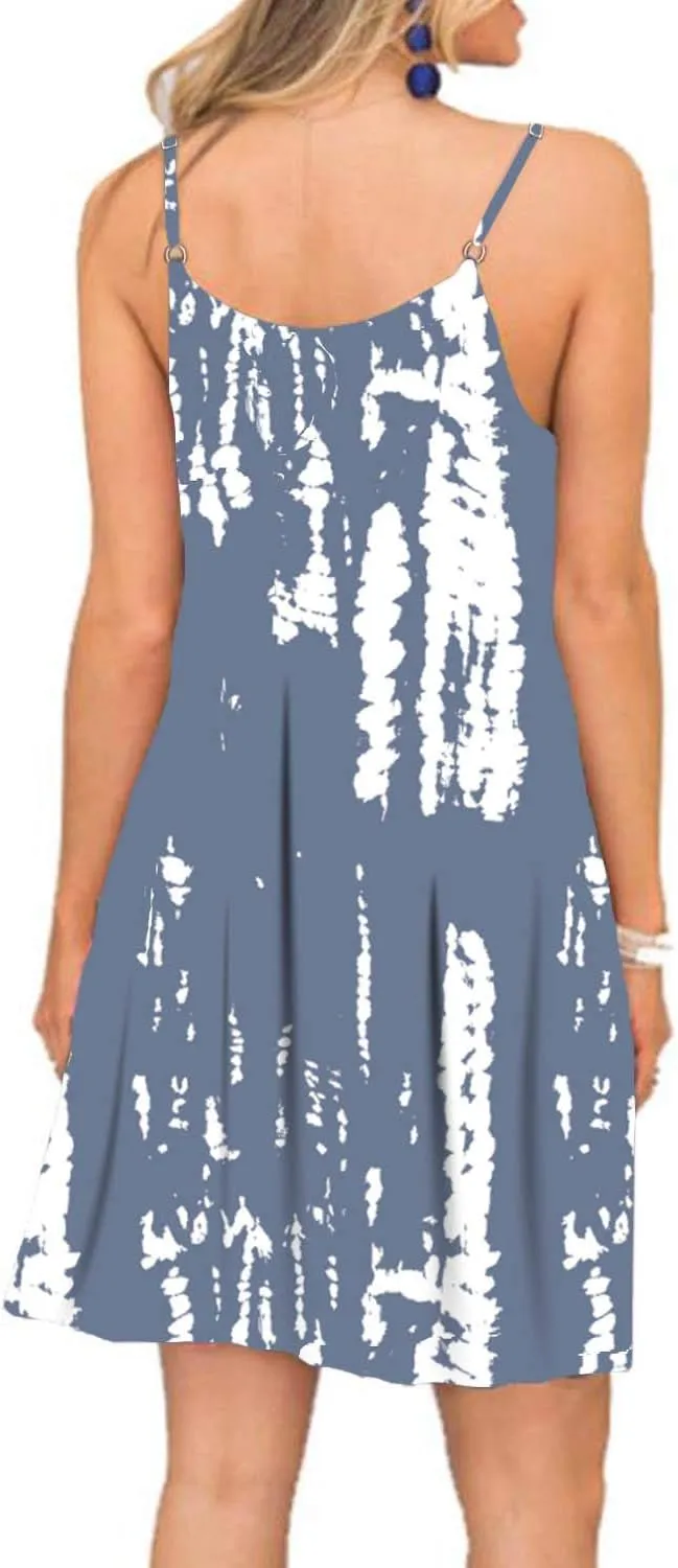 BEUFRI Women's Summer Spaghetti Strap Casual Swing Tank Beach Cover Up Dress with Pockets