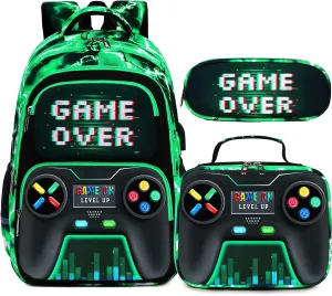 Bevalsa Backpack for Boys, School Bags for Kids, Bookbag for Boys Girls Children Teens Backpacks for Elementary Middle High school Student, Bookbag and Lunch Bag Set with USB Charging Port (Green)
