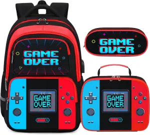 Bevalsa Backpack for Boys, School Bags for Kids, Bookbag for Boys Girls Children Teens Backpacks for Elementary Middle High school Student, Bookbag and Lunch Bag Set with USB Charging Port (Red Blue)