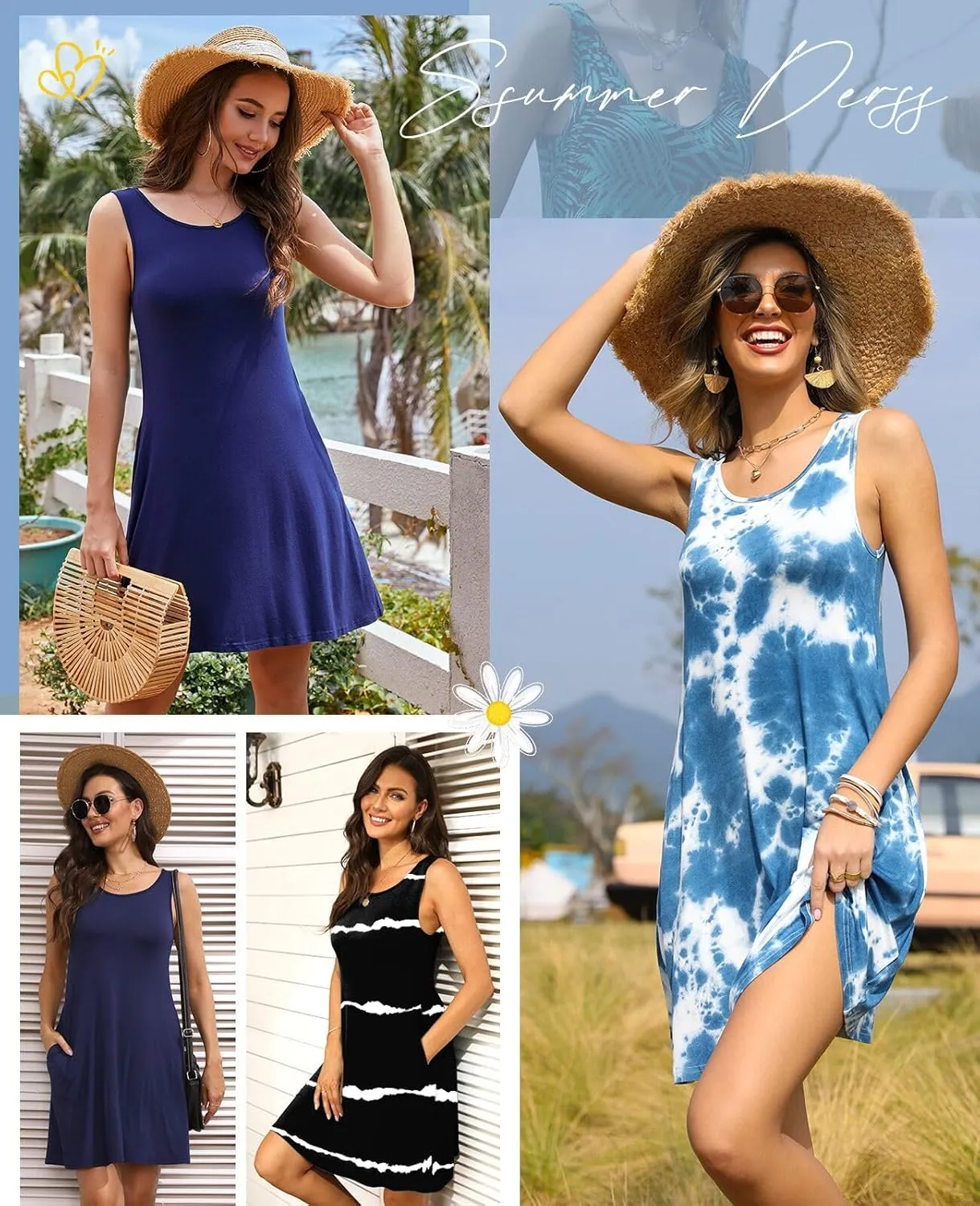 BISHUIGE Women's Summer Casual Dresses Sleeveless Round Neck Tank Dress Beach Cover Up for Bikini Swimwear Vacation
