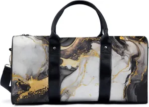 Black Gold White Marble Pattern Travel Duffel Bag for Woman Weekender Bag Man Tote Gym Bag Sport Gym Bag Hospital Bag for Labor and Delivery Overnight Bag Luggage Bag