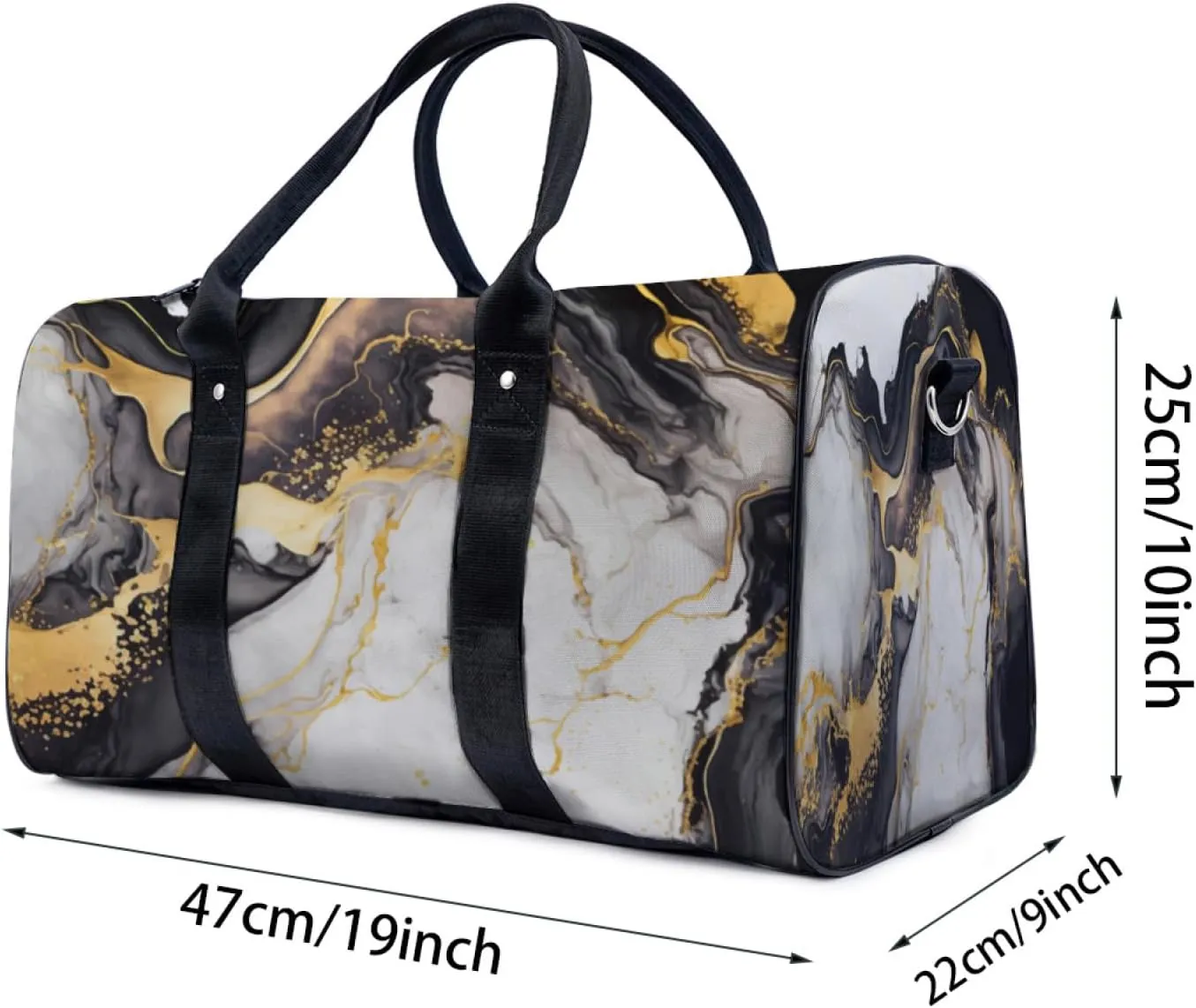 Black Gold White Marble Pattern Travel Duffel Bag for Woman Weekender Bag Man Tote Gym Bag Sport Gym Bag Hospital Bag for Labor and Delivery Overnight Bag Luggage Bag