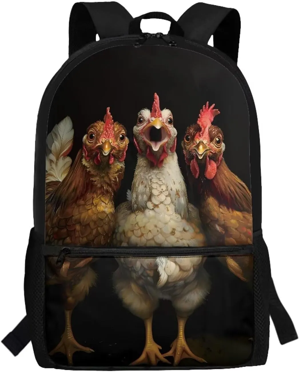 Black Rooster Chicken School Bags for Boys Girls17 Inch Elementary Primary Student Bookbags Camping Hiking Travel Rucksack
