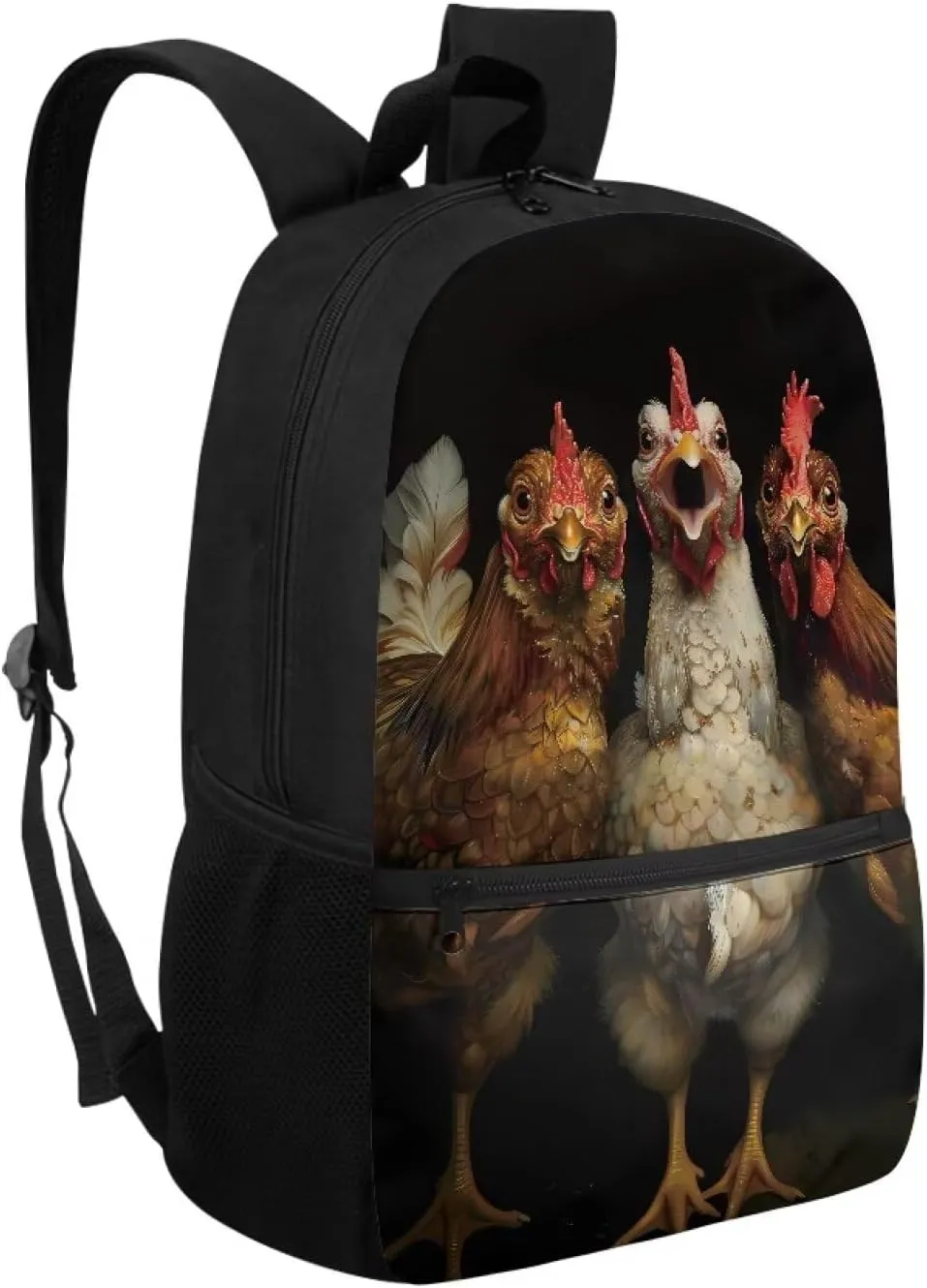 Black Rooster Chicken School Bags for Boys Girls17 Inch Elementary Primary Student Bookbags Camping Hiking Travel Rucksack