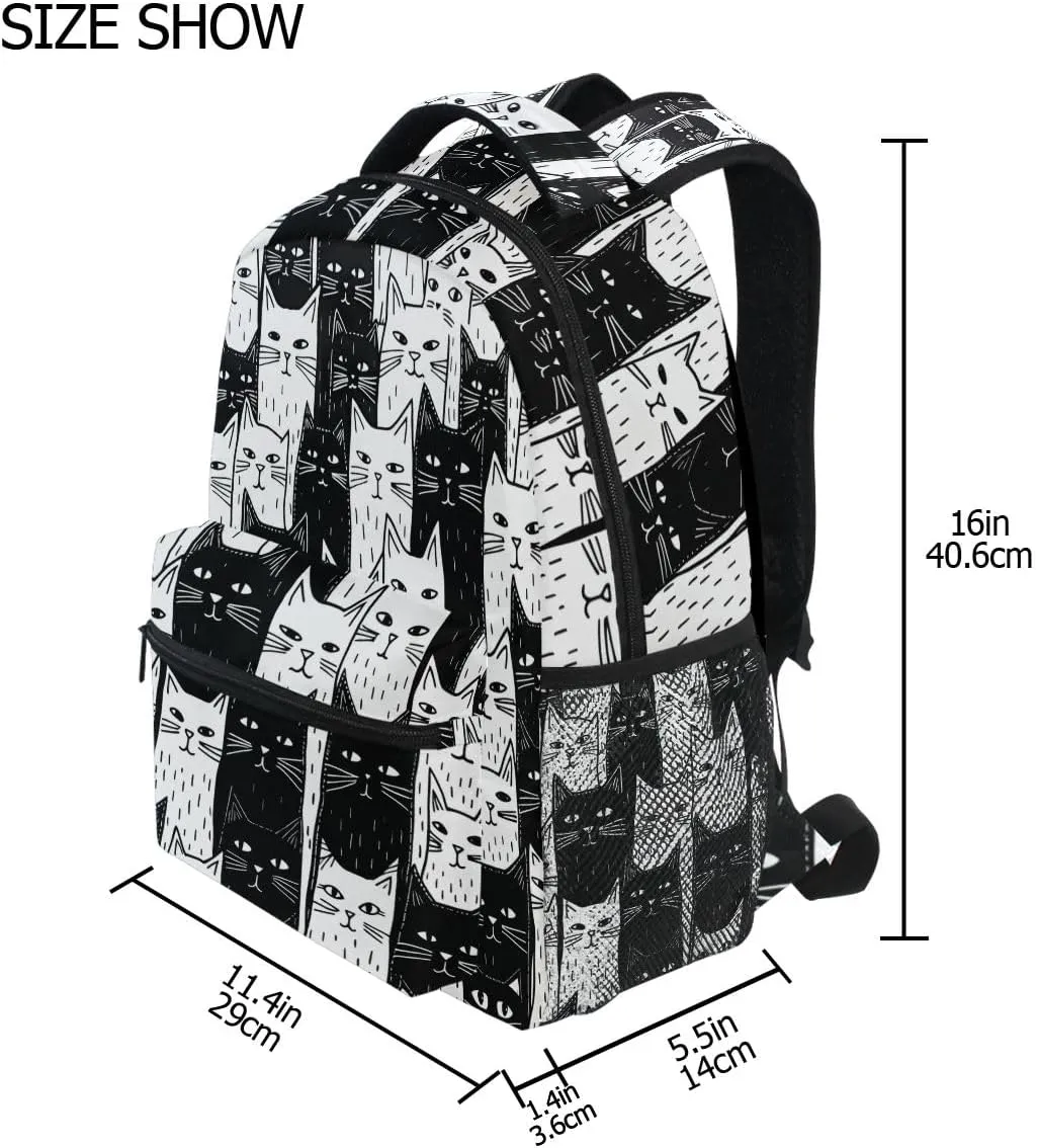 Black White Cats School Backpack Bookbag for Boys Girls Elementary School Casual Travel Bag Computer Laptop Daypack
