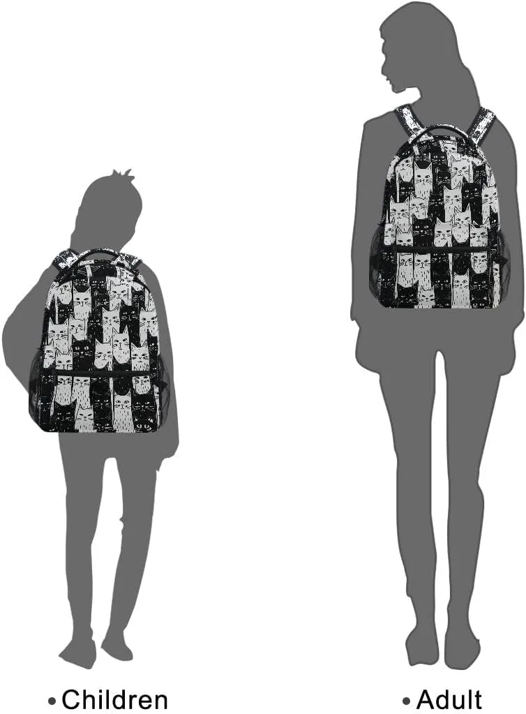 Black White Cats School Backpack Bookbag for Boys Girls Elementary School Casual Travel Bag Computer Laptop Daypack