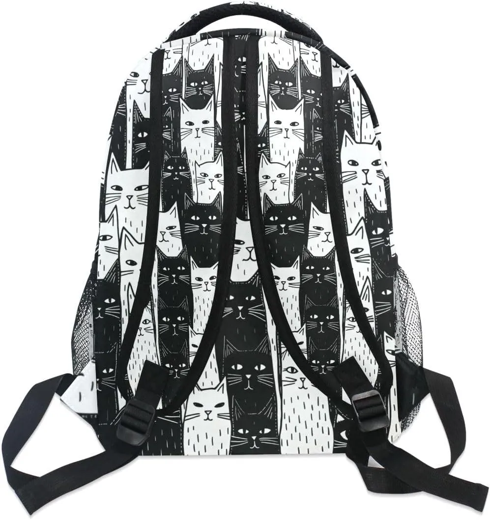 Black White Cats School Backpack Bookbag for Boys Girls Elementary School Casual Travel Bag Computer Laptop Daypack