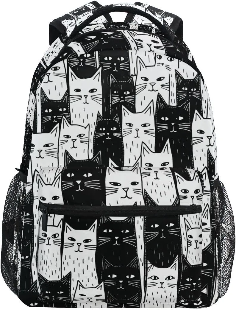 Black White Cats School Backpack Bookbag for Boys Girls Elementary School Casual Travel Bag Computer Laptop Daypack