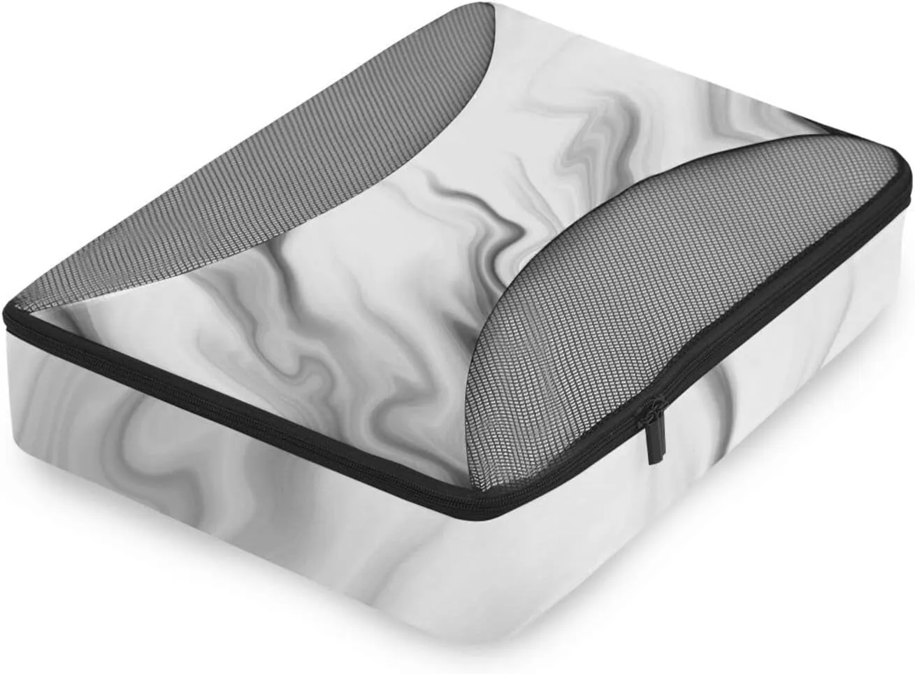Black White Liquid Marble Agate Slab Paint Pastel Macro Wavy 4 PCs Set Packing Bags, Luggage Organizer Bag, Portable Cube Toiletry bag, Durable Travel Cosmetic Storage Bag for Men Women