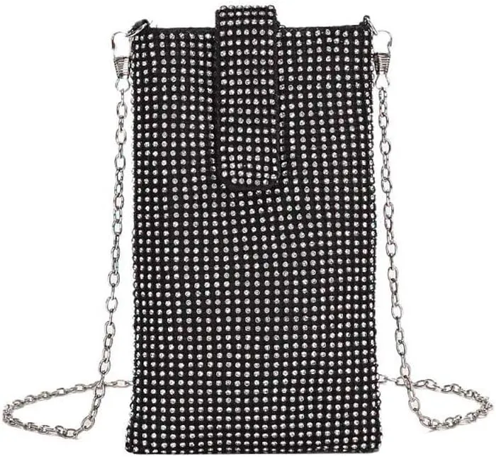 Bling Rhinestone Evening Handbag Cell Phone Purse Wallet Clutch Crossbody Bag