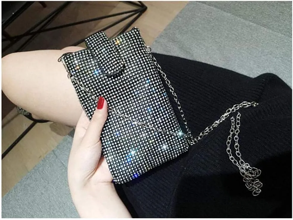 Bling Rhinestone Evening Handbag Cell Phone Purse Wallet Clutch Crossbody Bag