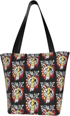 Blink Classic Rock 182 Reusable Grocery Bag Shopping Bags Tote Bags with Zipper Women Shoulder Bag for Outdoor Storage Bag Portable Daily Bag Large Capacity Handbag for Kitchen