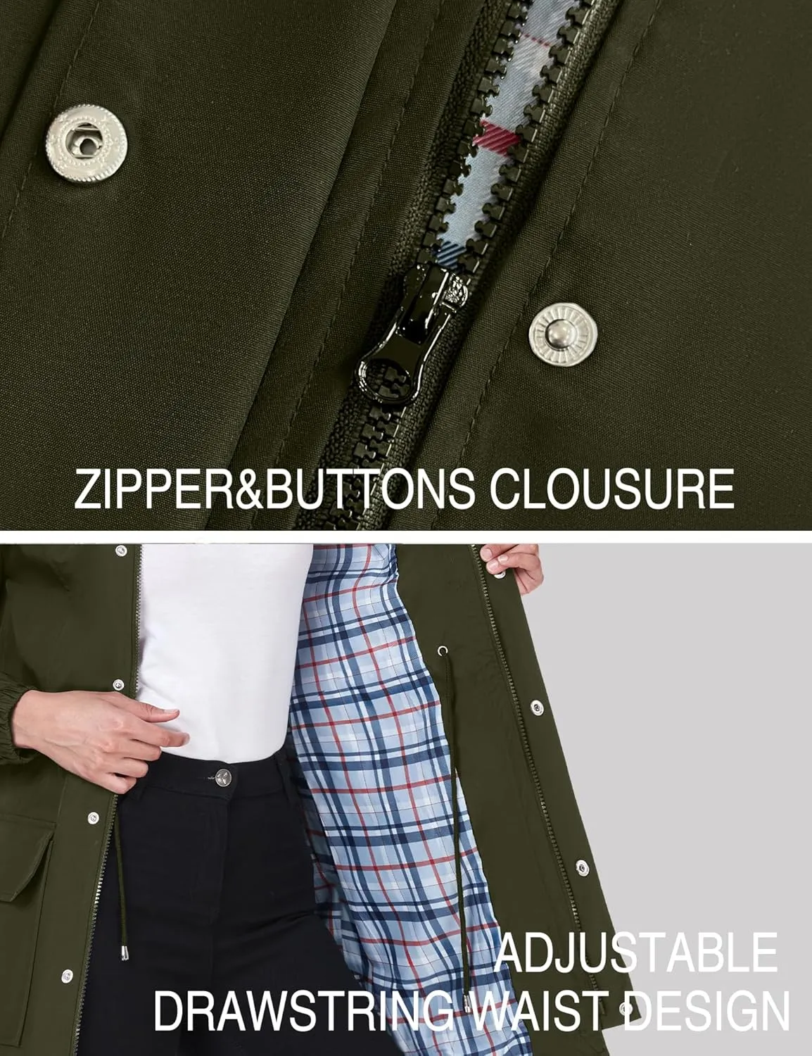 Bloggerlove Rain Jacket Women Lightweight Raincoats Outdoor Waterproof Windbreaker Hooded Plaid Lined Trench Coat S-XXL