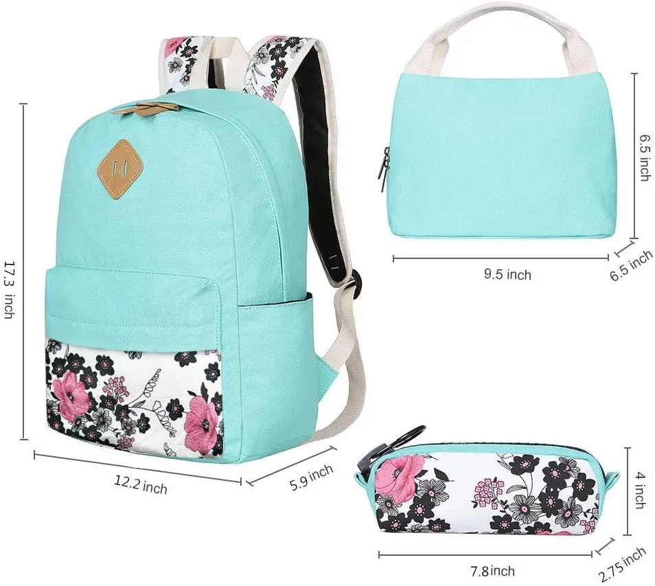 Bluboon Teens Backpack Set Girls School Backpack Lunch Box Pencil Bags Student Bookbags 3 in 1