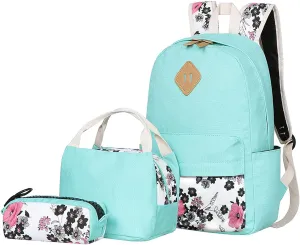 Bluboon Teens Backpack Set Girls School Backpack Lunch Box Pencil Bags Student Bookbags 3 in 1