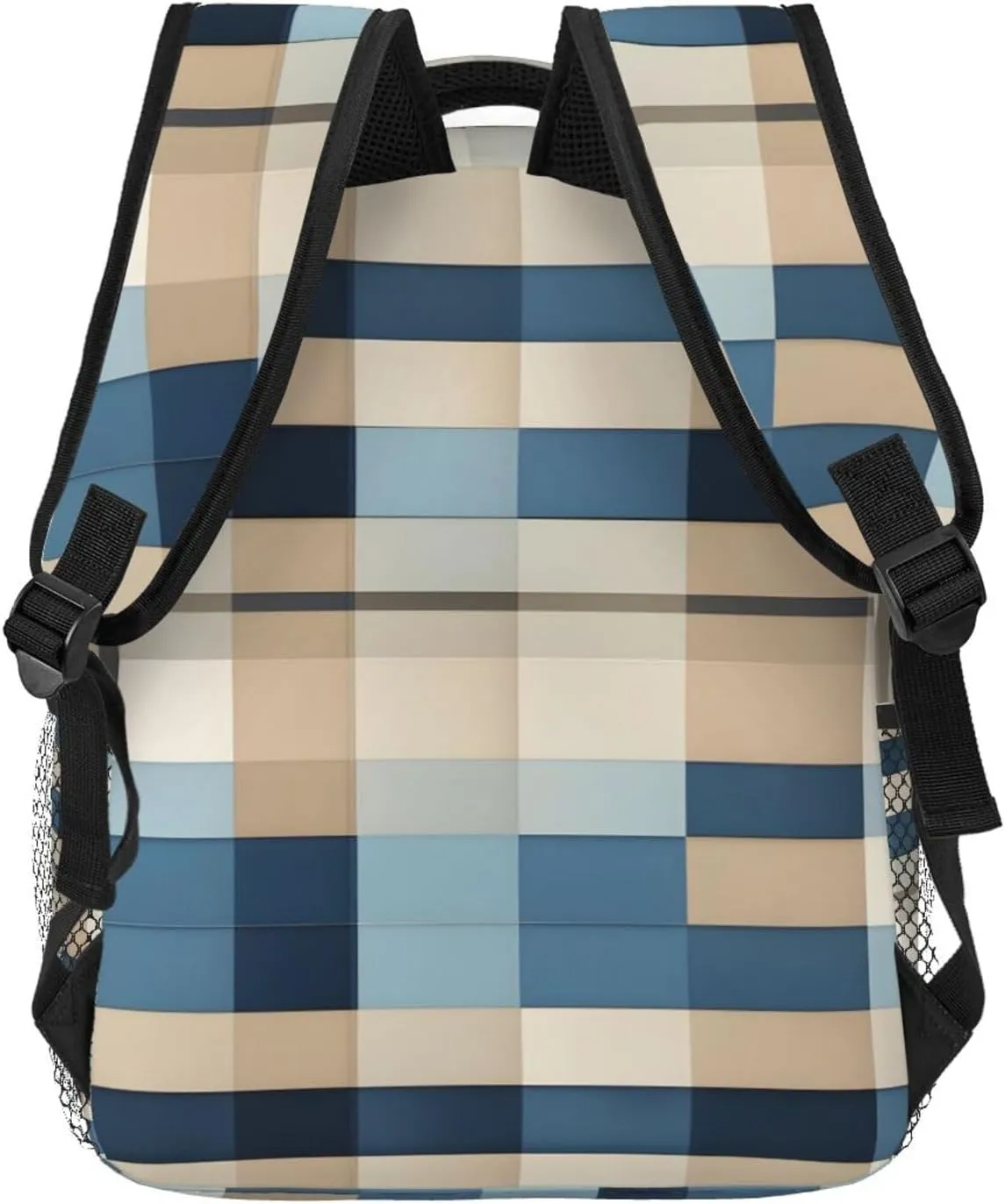 Blue Beige square pattern print Lightweight Bookbag Casual Laptop Backpack for Men Women College backpack