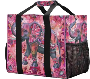 Boho Elephant Large Foldable Travel Tote Bag, Lightweight Waterproof Swim Pool Bag with Handles & Pocket for Beach Outdoor, Reusable Grocery Bag for Kitchen, Shopping