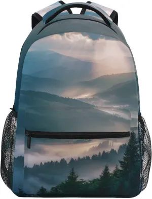 Bookbags Laptop Backpack for High School Adult Mountain Fog Travel College Teens Student Casual Shoulder Daypack