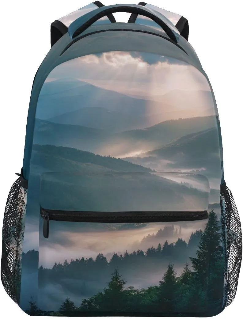 Bookbags Laptop Backpack for High School Adult Mountain Fog Travel College Teens Student Casual Shoulder Daypack
