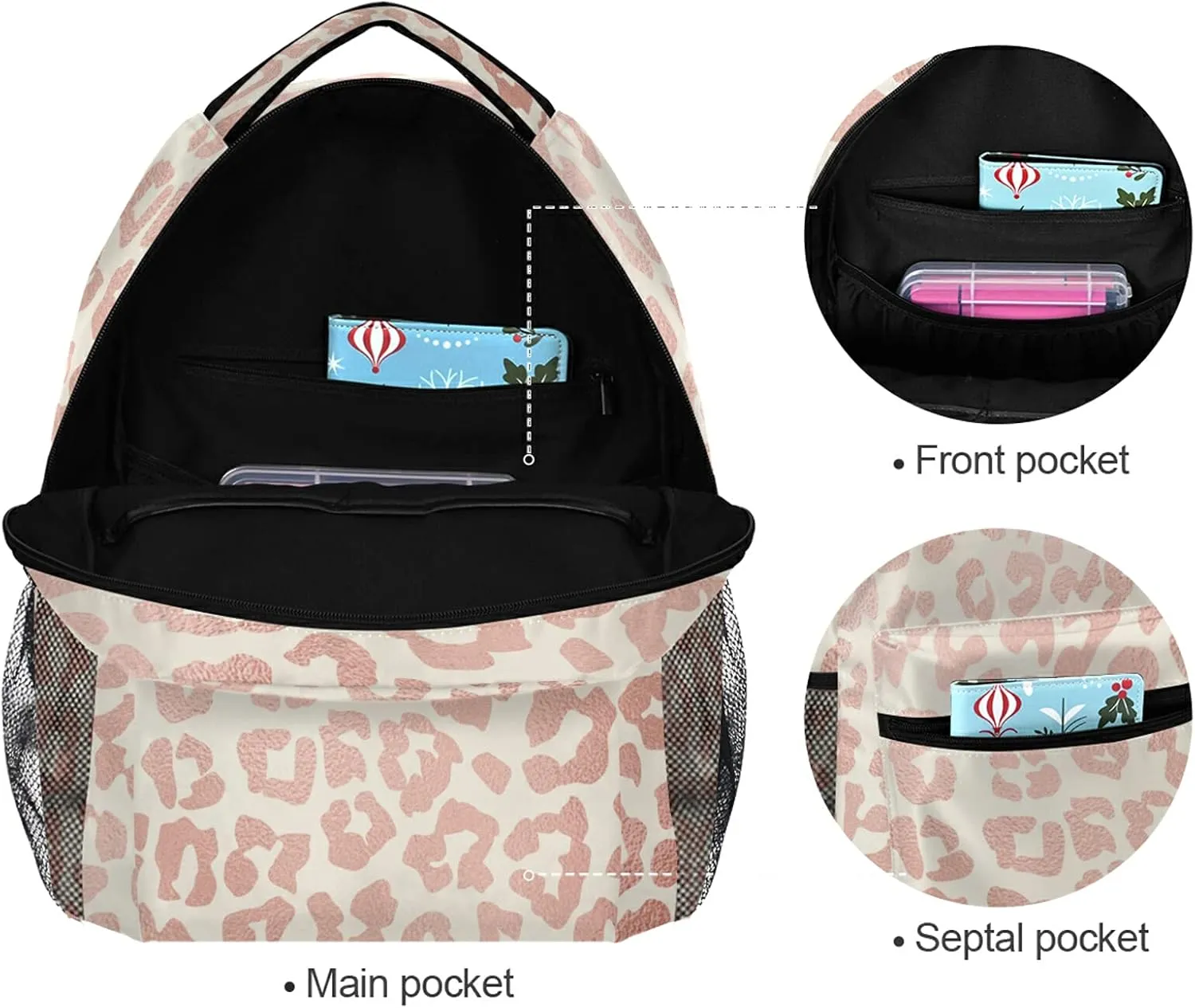 Bookbags Laptop Backpack for High School Women/Men Teens Rose Gold Leopard Print Cheetah Student Travel College Casual Shoulder Daypack