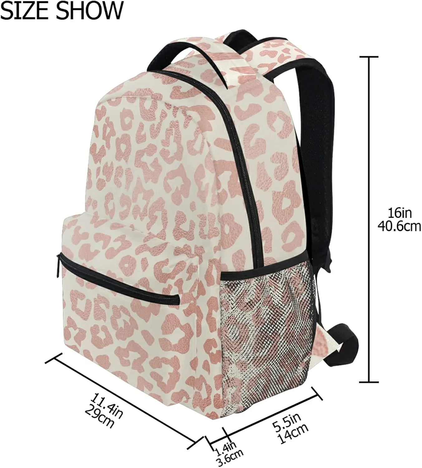 Bookbags Laptop Backpack for High School Women/Men Teens Rose Gold Leopard Print Cheetah Student Travel College Casual Shoulder Daypack