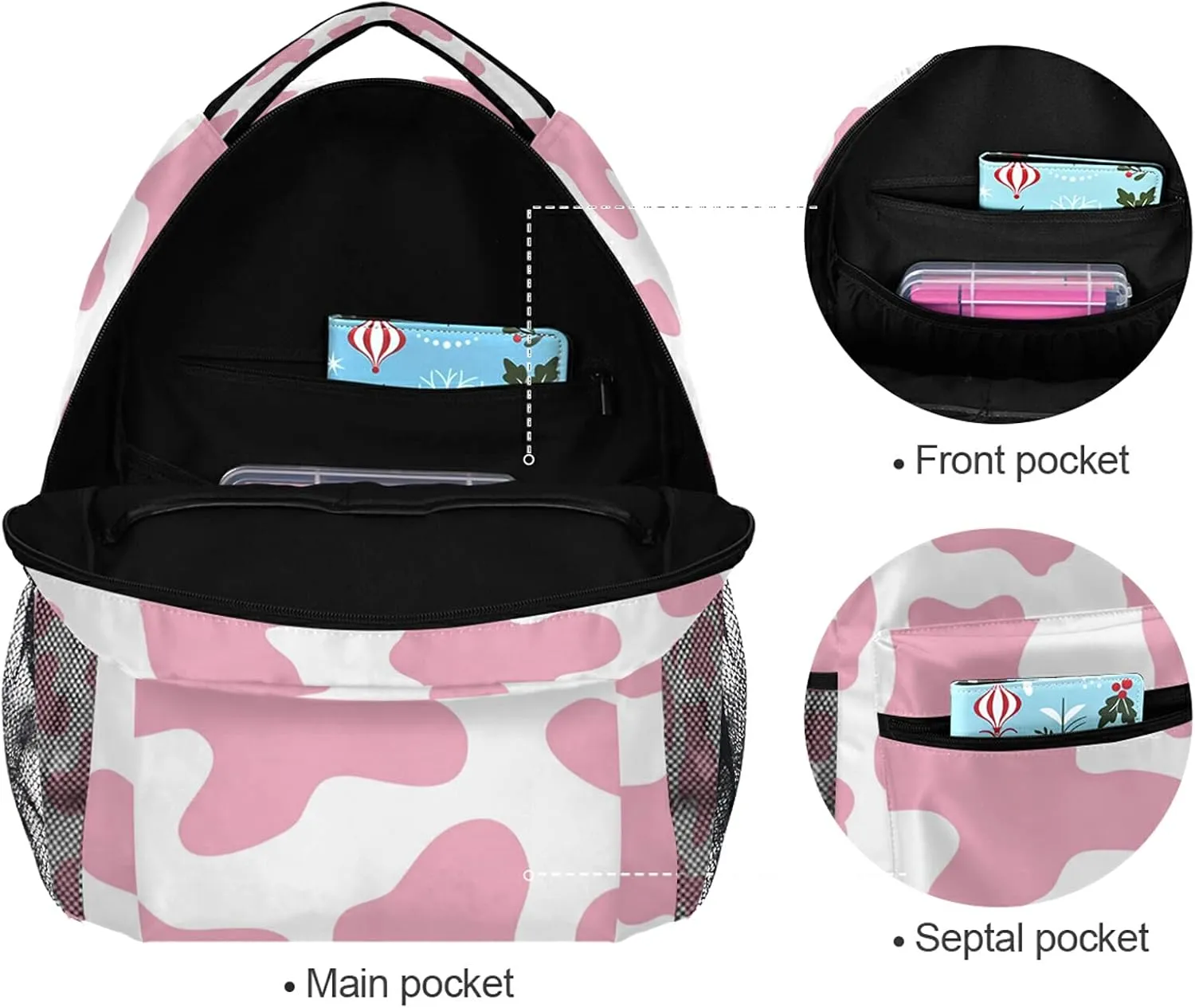 Bookbags Laptop Backpack for Women Girls School Adult Pink Cow Print Camo Camoflage Travel College Teens Student Casual Shoulder Daypack