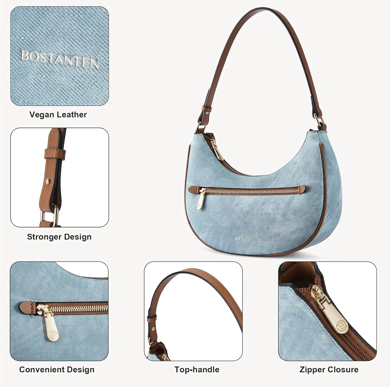 BOSTANTEN Small Purses for Women Trendy Cresent Shoulder Bag Hobo Handbags