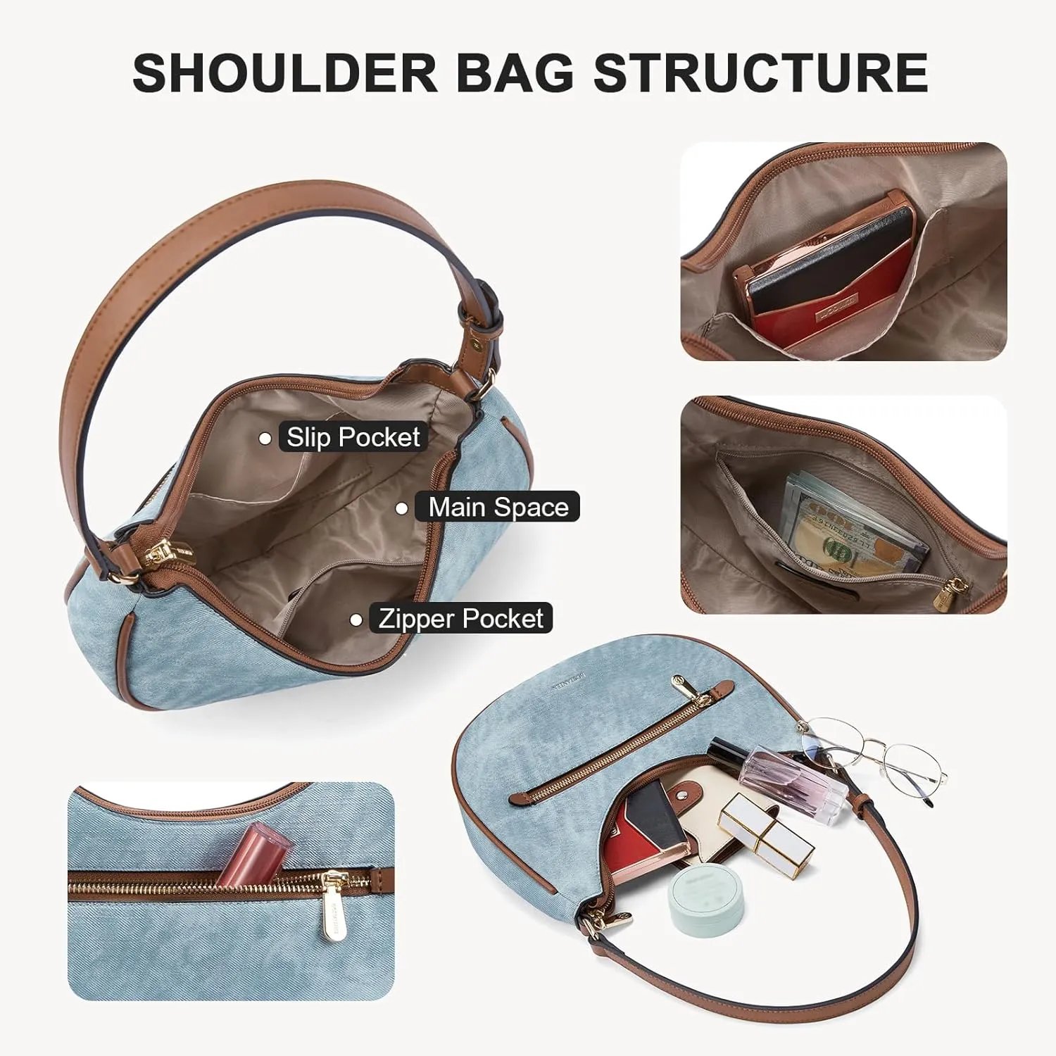 BOSTANTEN Small Purses for Women Trendy Cresent Shoulder Bag Hobo Handbags