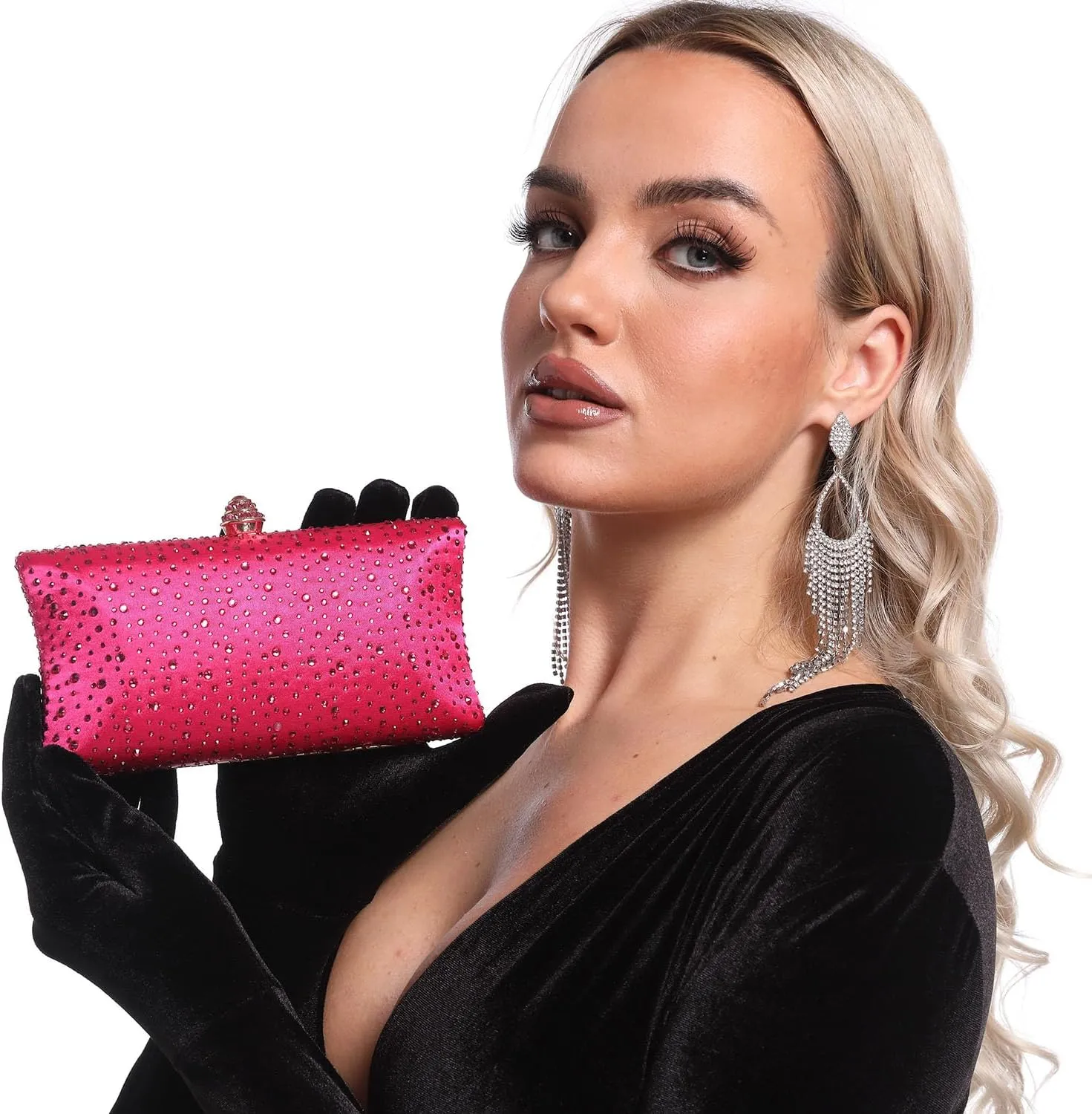 Boutique De FGG Crystal Clutch Purse for Women Formal Evening Bags Party Rhinestone Clutch Bag Wedding Prom Handbags,Mini