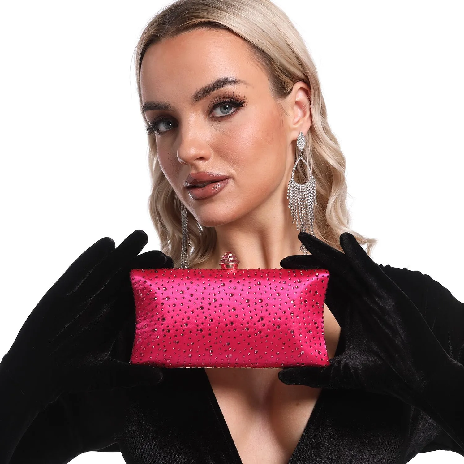 Boutique De FGG Crystal Clutch Purse for Women Formal Evening Bags Party Rhinestone Clutch Bag Wedding Prom Handbags,Mini