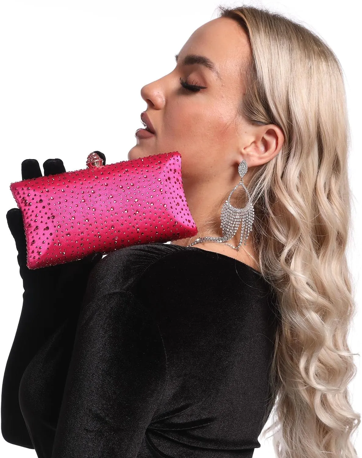 Boutique De FGG Crystal Clutch Purse for Women Formal Evening Bags Party Rhinestone Clutch Bag Wedding Prom Handbags,Mini