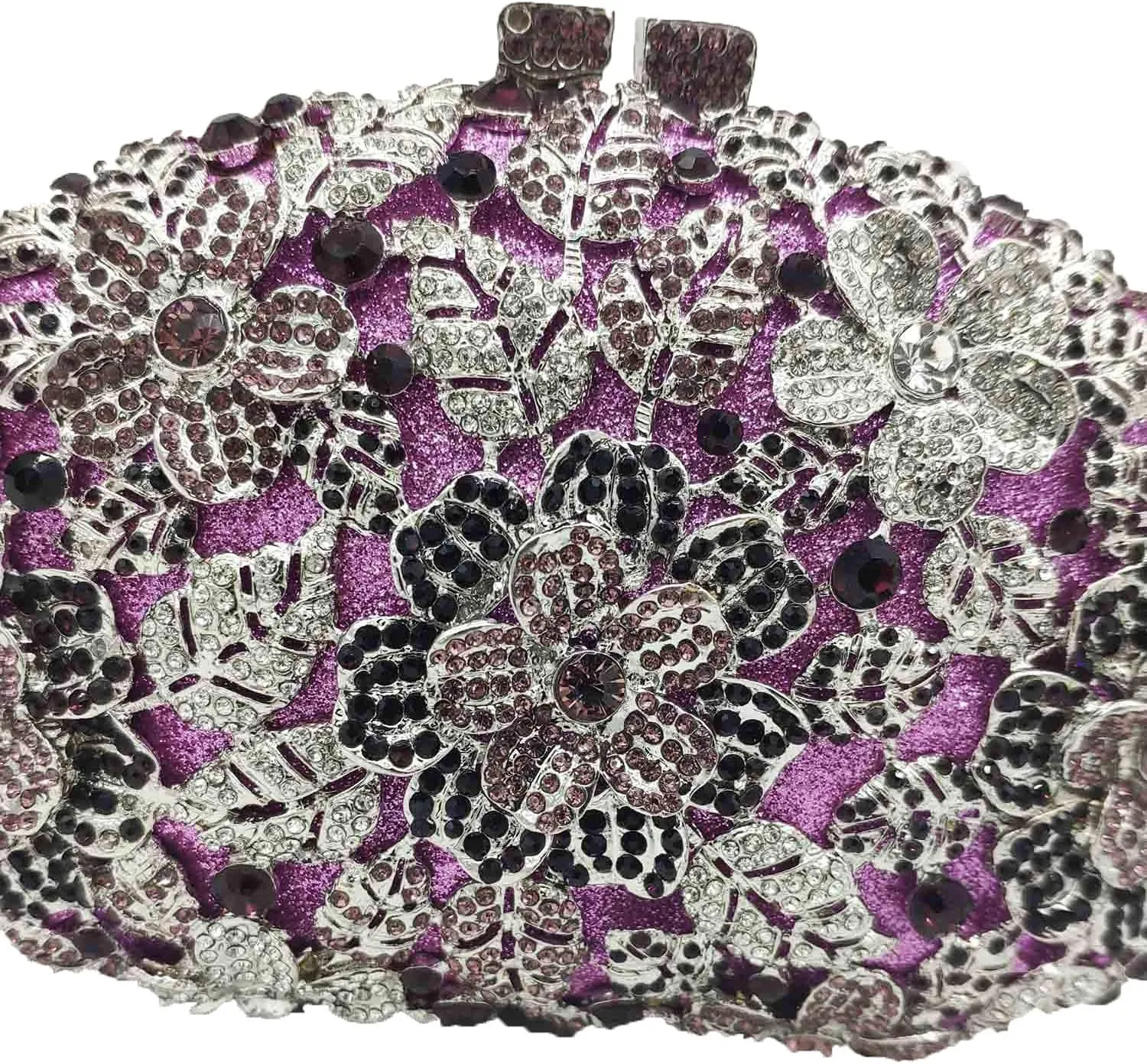Boutique De FGG Flower Crystal Clutch Purses for Women Evening Bags Formal Wedding Handbag Party Rhinestone Clutch Bag,Mini