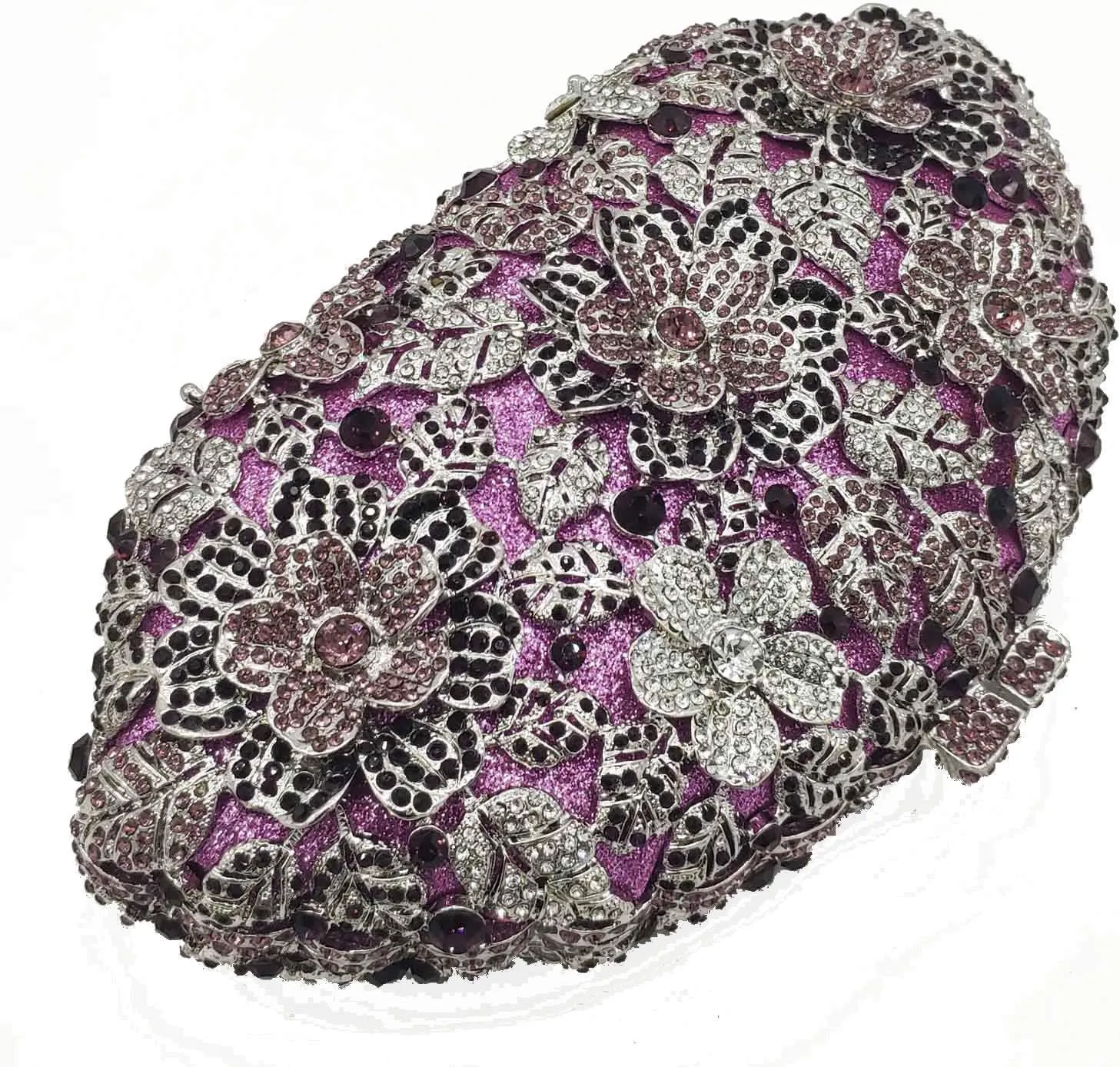 Boutique De FGG Flower Crystal Clutch Purses for Women Evening Bags Formal Wedding Handbag Party Rhinestone Clutch Bag,Mini
