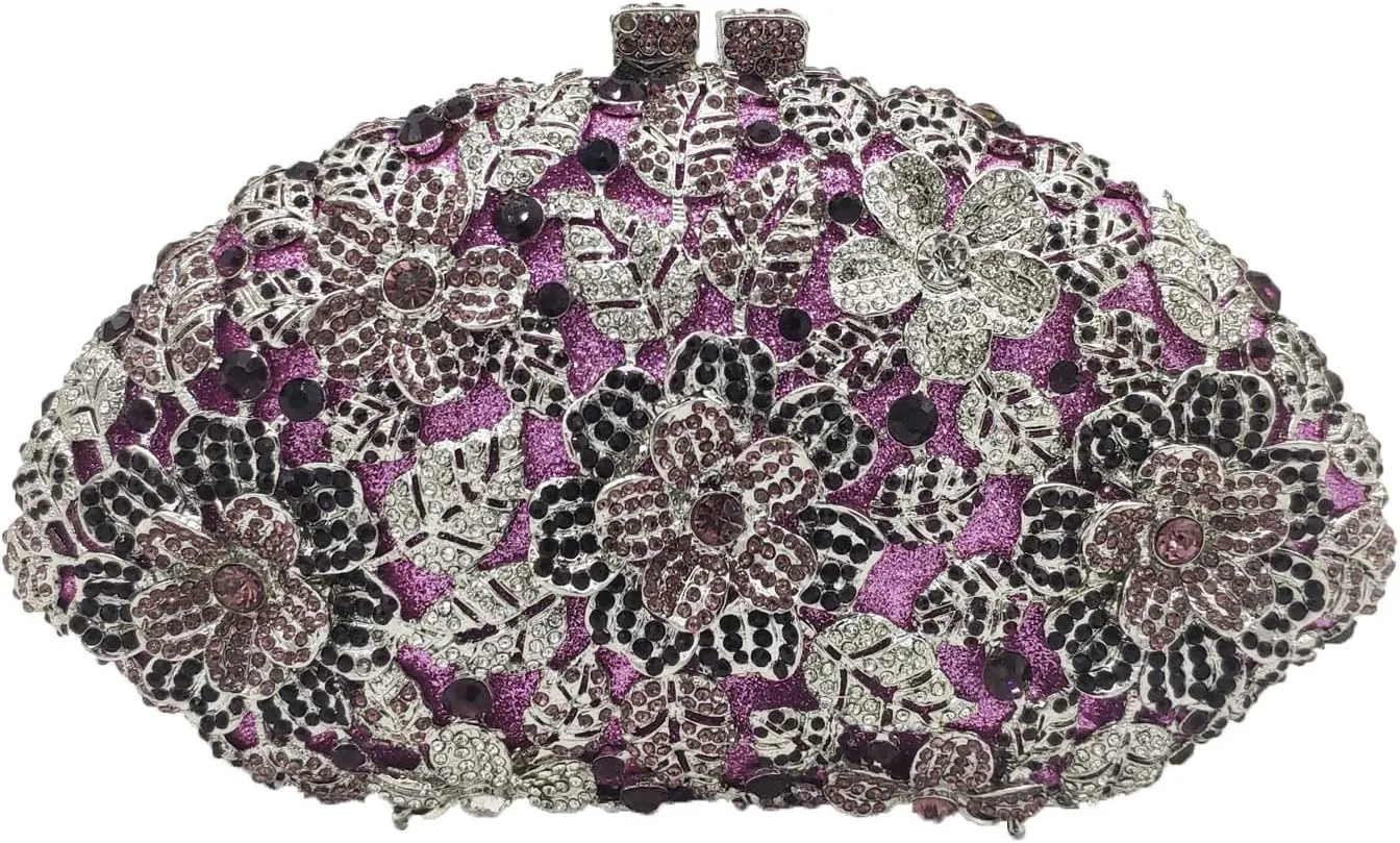 Boutique De FGG Flower Crystal Clutch Purses for Women Evening Bags Formal Wedding Handbag Party Rhinestone Clutch Bag,Mini