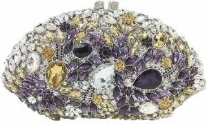 Boutique De FGG Flower Evening Bags for Women Formal Rhinestone Clutch Purse Wedding Party Prom Crystal Clutch Handbag,Mini
