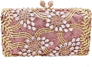 Boutique De FGG Flower Formal Crystal Clutch Purses for Women Evening Handbags Bridal Floral Rhinestones Clutch Bag,Mini