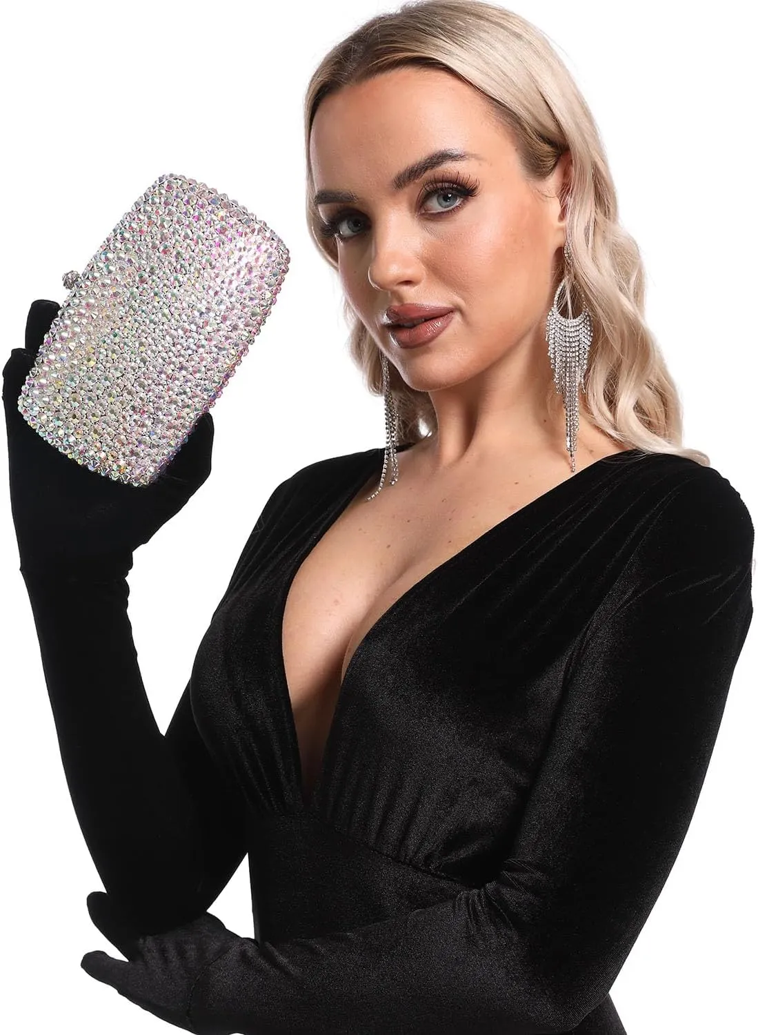 Boutique De FGG Rhinestone Clutch Bag with Spikes Bling Evening Handbags Crystal Clutch Purses for Women Wedding Party,Mini