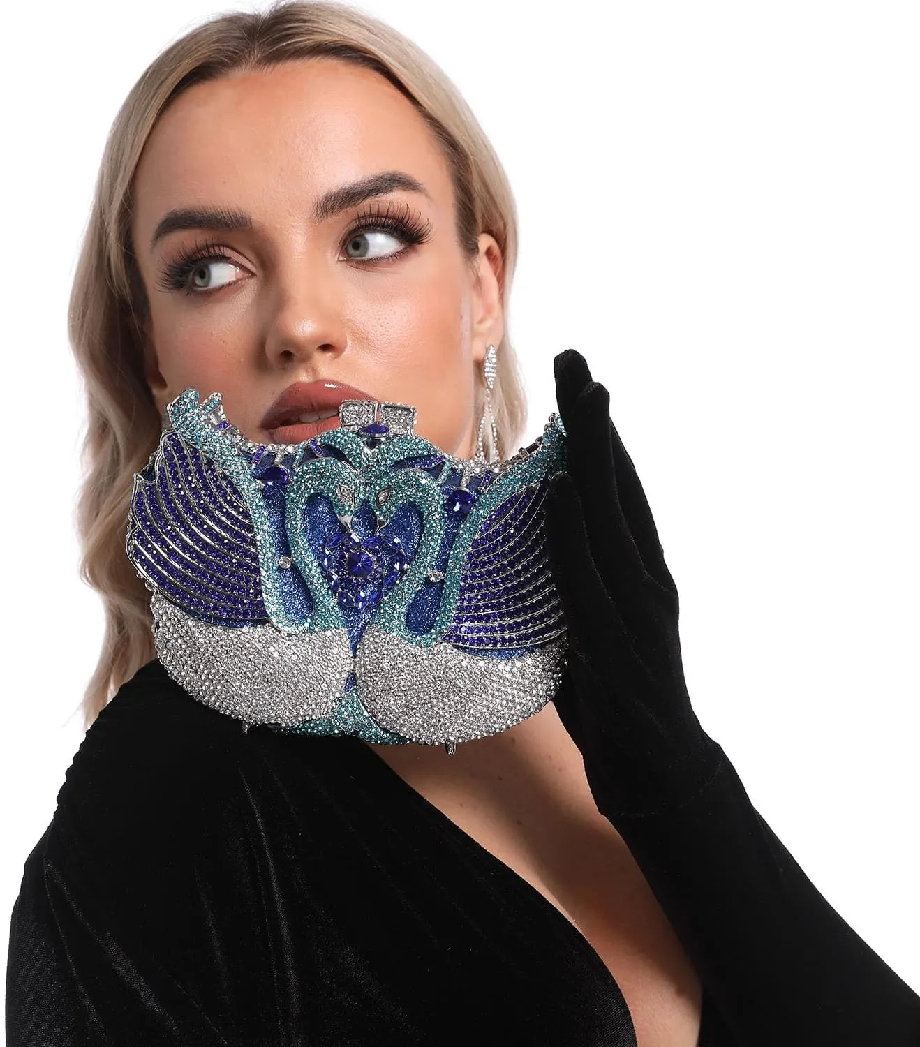 Boutique De FGG Swan Crystal Clutch for Women Evening Handbags Wedding Party Rhinestone Clutch Purse Animal Minaudiere,Mini