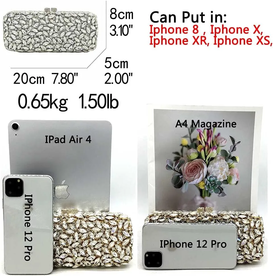 Boutique De FGG Women Crystal Clutch Bag Minaudiere Box Handbag Party Prom Rhinestone Clutch Purse Wedding Bag, Mini
