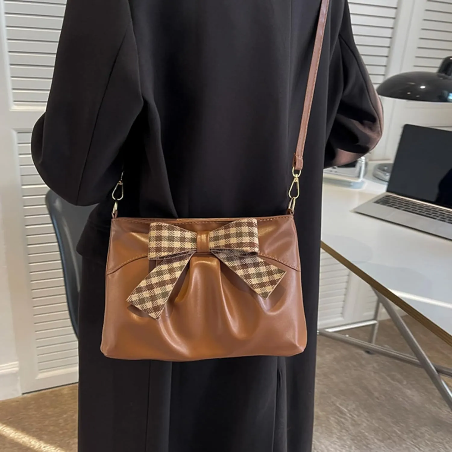 Bow Clutch Evening Handbag Purse for Women Bridal Soft Leather Ruched Crossbody Bags Shoulder Bag