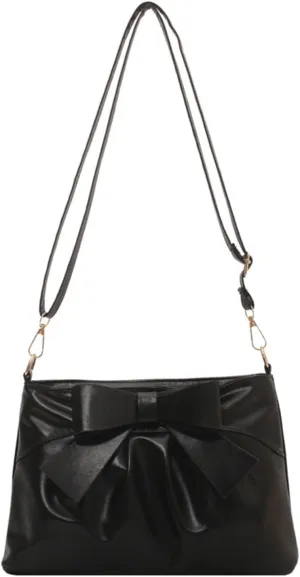 Bow Clutch Evening Handbag Purse for Women Bridal Soft Leather Ruched Crossbody Bags Shoulder Bag