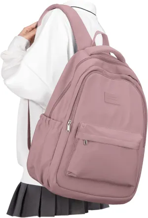 BOXSAM Lightweight School Backpack for Women Men, Laptop Travel Casual Daypack College Secondary School Bags Bookbag for Teenage Girls Boys, Pink