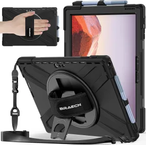 BRAECNstock Silicone Case for Microsoft Surface Pro 7  Plus/Pro 7/6/5/4 12.3" Rugged Surface Pro 7 /7/6/5/4 Kids Cover with Screen Protector Rotating Hand Strap Stand Pen Holder Shoulder Strap - Black