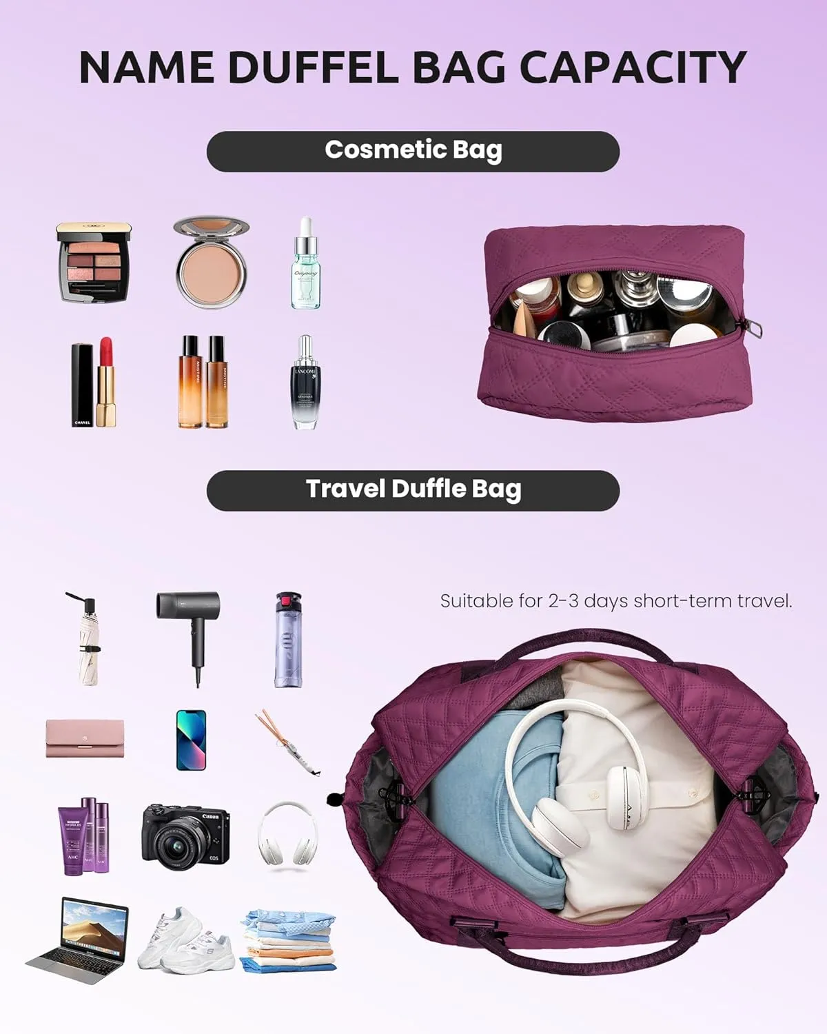 Bridesmaid Gifts Preteeen Girls Stuff-Initial Girl Travel Bags with Shoe Compartment, Personalized Weekender Bag, Monogram Overnight Bag for Women, Travel Bag with Makeup Bag (Letter D)