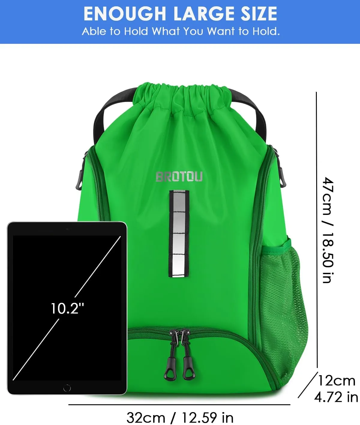 BROTOU Soccer Drawstring Backpack, Basketball Bag, Volleyball Football Bags with Ball and Shoe Compartment