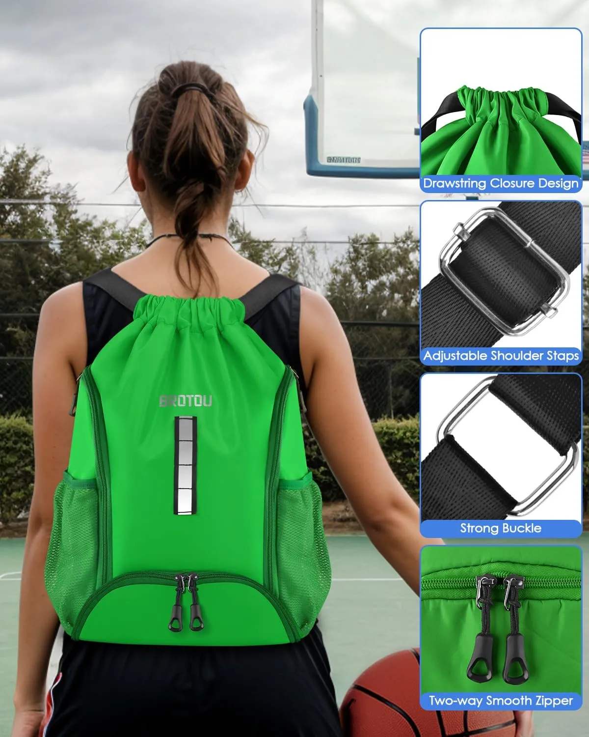 BROTOU Soccer Drawstring Backpack, Basketball Bag, Volleyball Football Bags with Ball and Shoe Compartment
