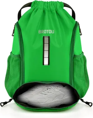 BROTOU Soccer Drawstring Backpack, Basketball Bag, Volleyball Football Bags with Ball and Shoe Compartment